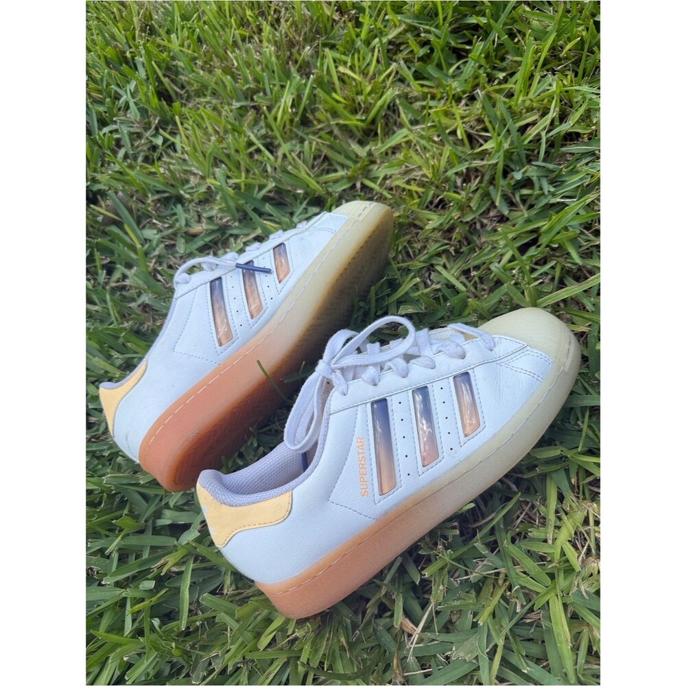 Adidas Superstar White Acid Orange Sneakers Size 6